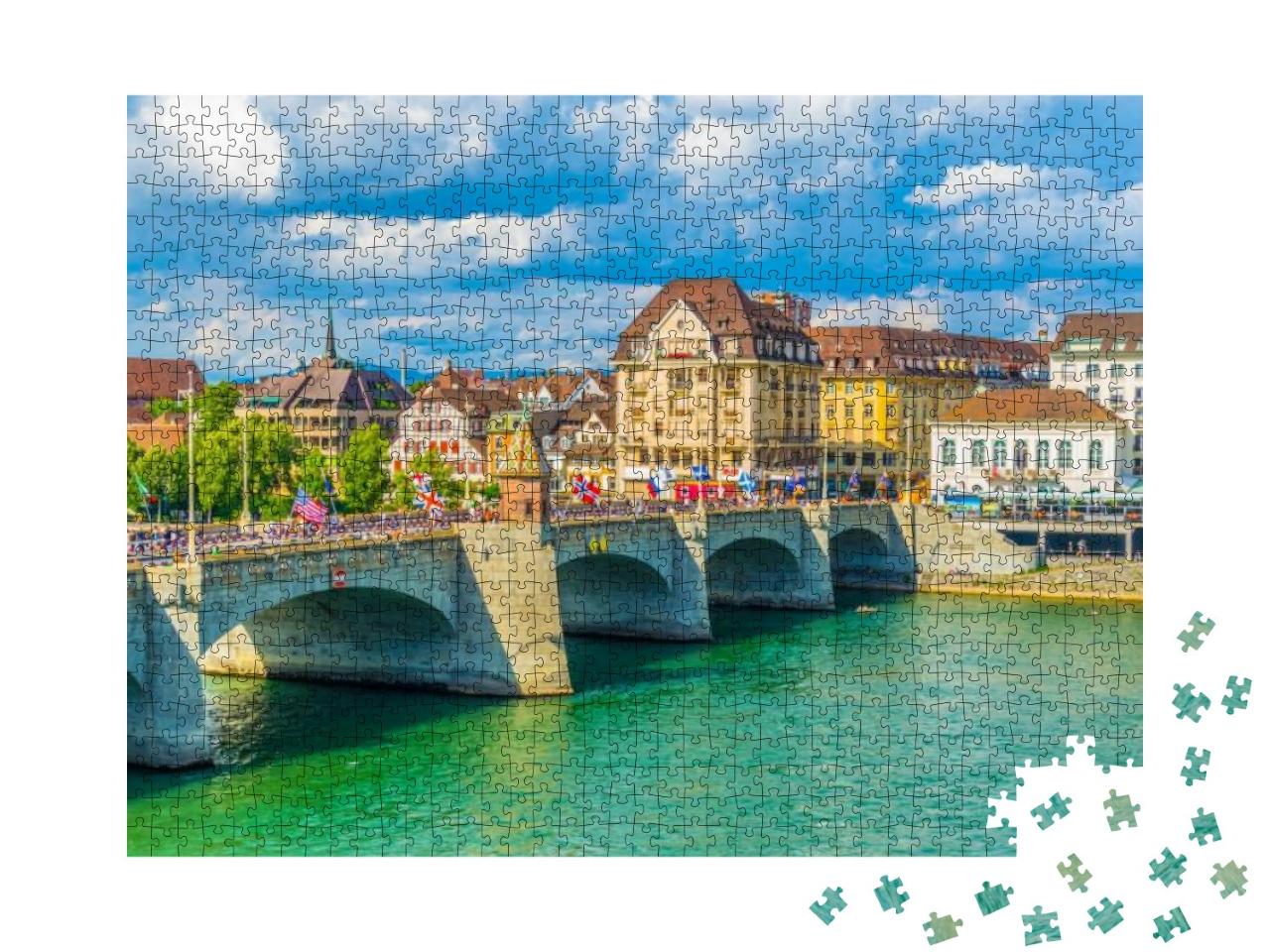 Puzzle 1000 Teile „Flussufer des Rheins in Basel, Schweiz“