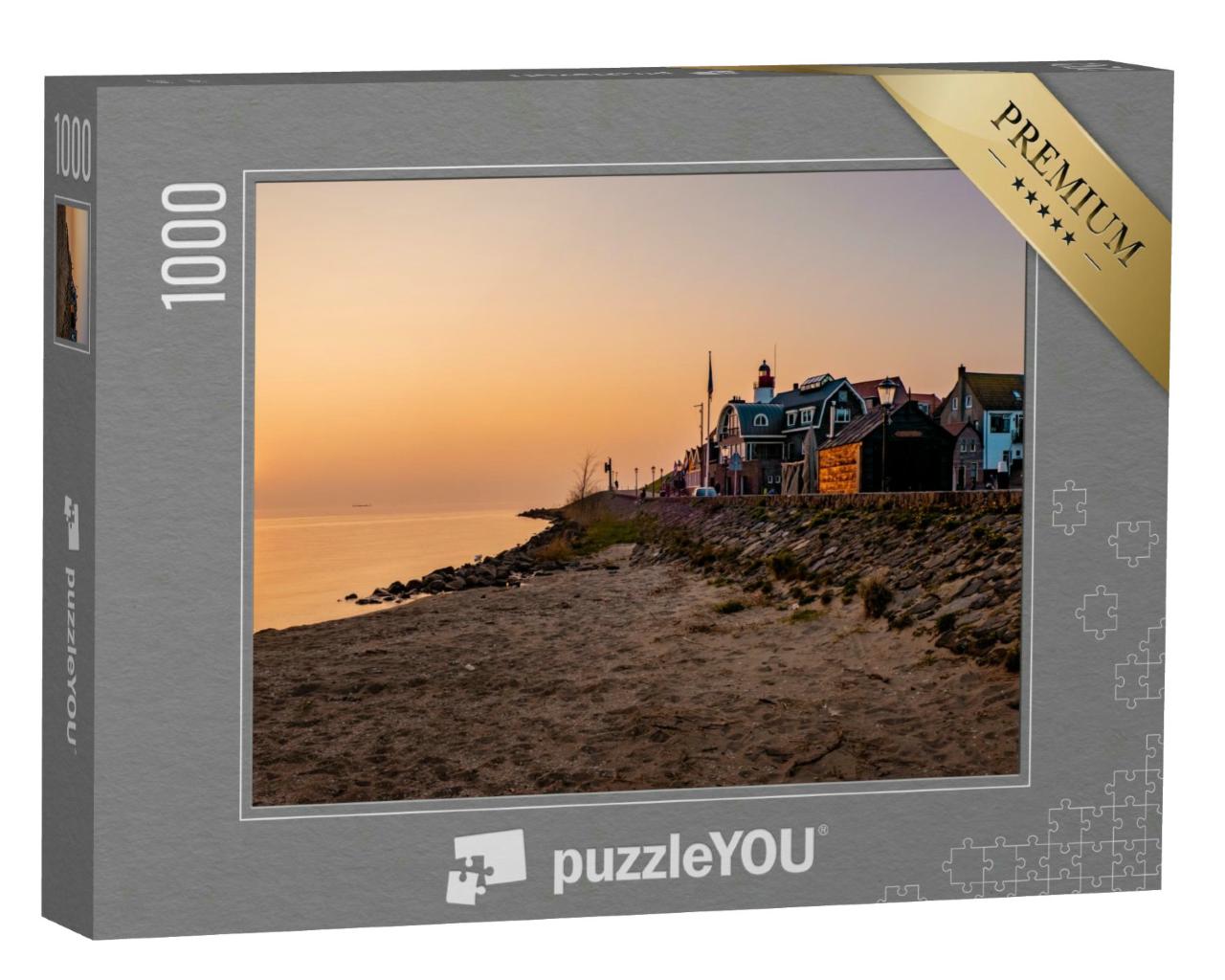 Puzzle 1000 Teile „Hafen und Strand von Urk im Sonnenuntergang, Niederlande“