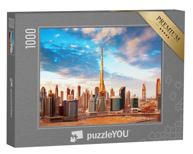 Puzzle 1000 Teile „Blick bei Sonnenuntergang auf die Skyline von Dubai“