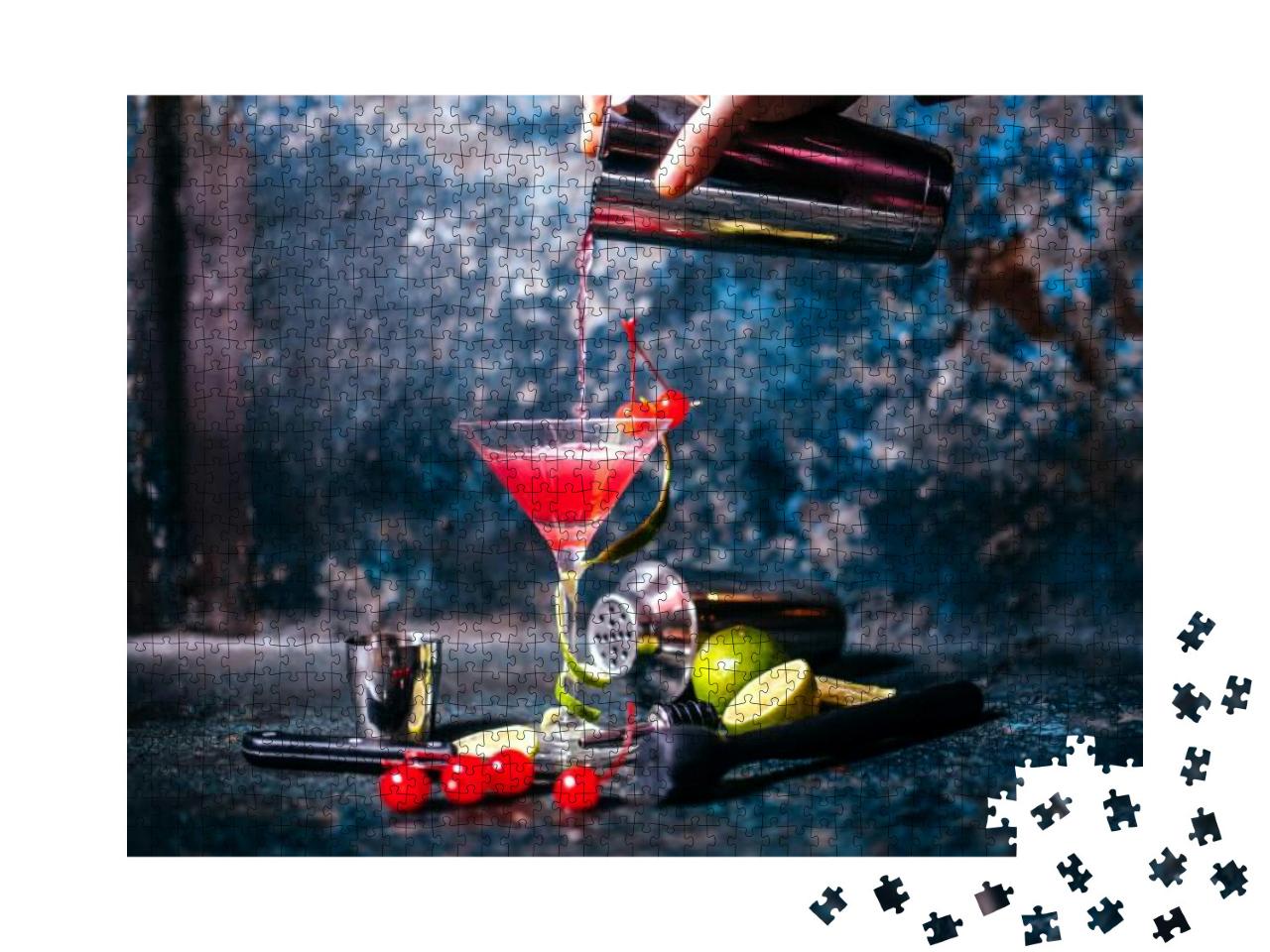 Puzzle 1000 Teile „Barkeeper, der einen roten Cocktail in einem Martinikurs zubereitet“