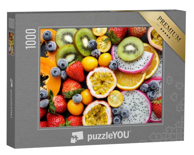 Puzzle 1000 Teile „Exotische frische Früchte, Passionsfrucht, Kiwi und mehr“