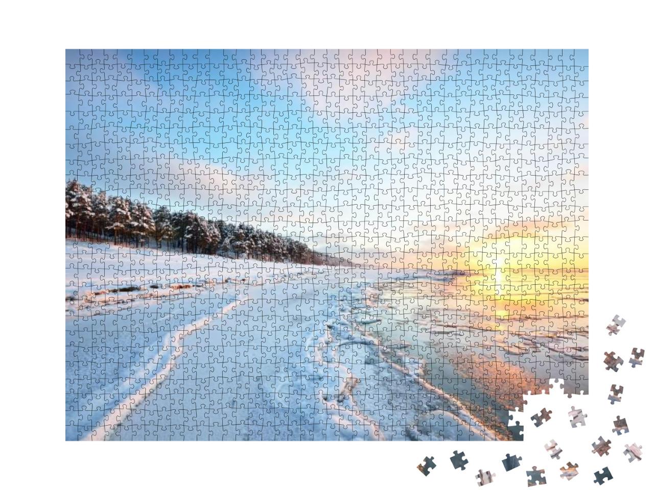 Puzzle 1000 Teile „Gefrorene Ostsee bei Sonnenuntergang, Lettland“
