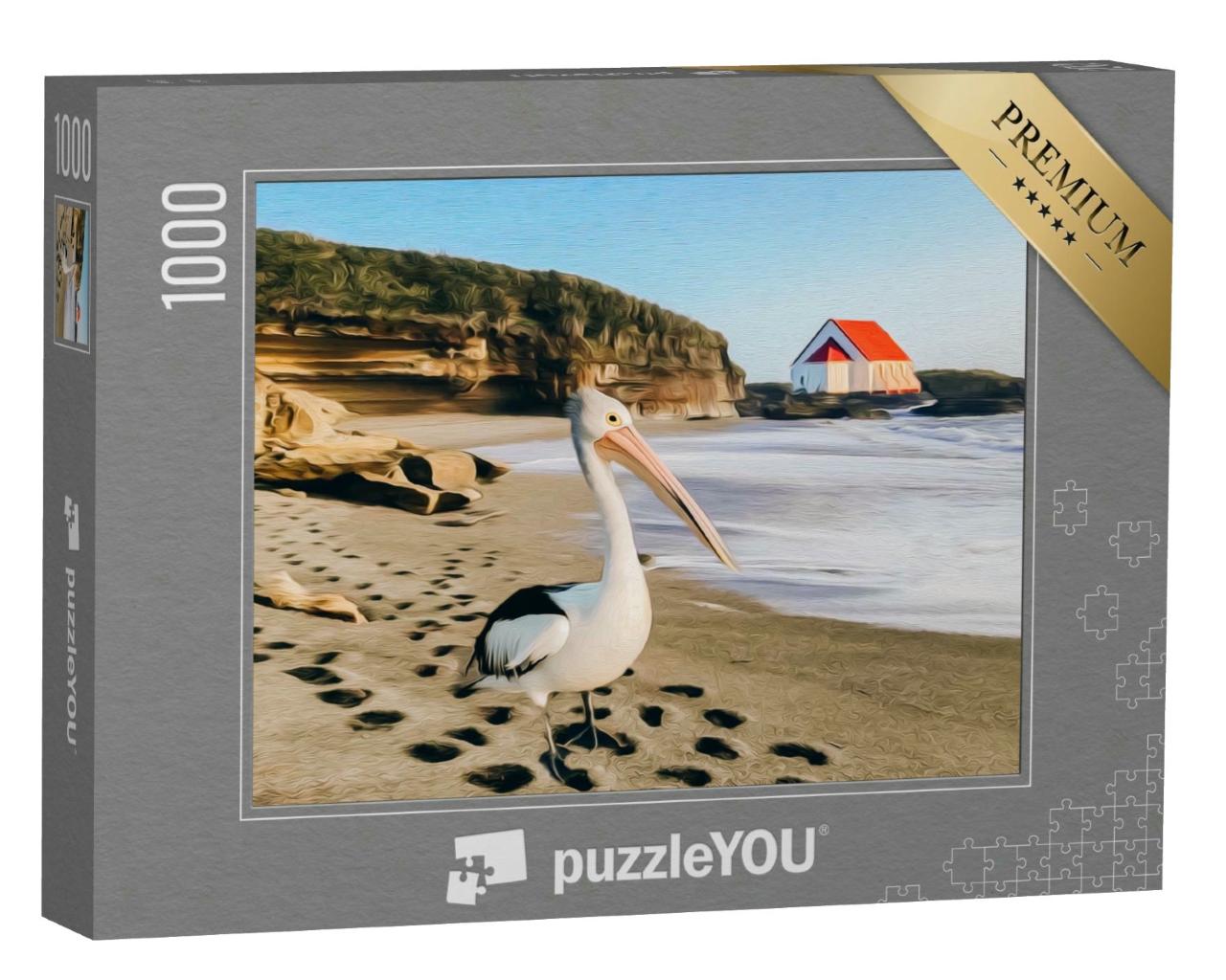 Puzzle 1000 Teile „Ein Pelikan am Strand“