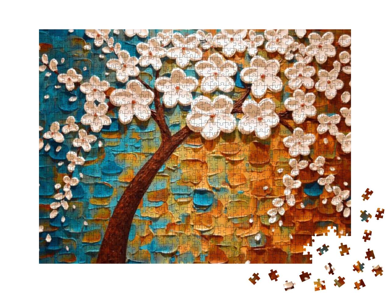 Puzzle 1000 Teile „Weiße Blüten am Baum“
