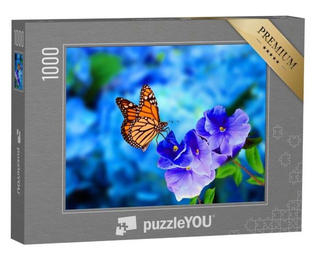 Puzzle 1000 Teile „Monarchfalter auf blau-violetter Hortensie“
