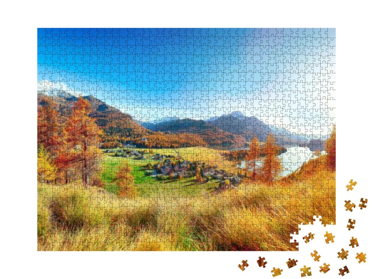 Puzzle 1000 Teile „Herbstpanorama über Sils im Engadin“