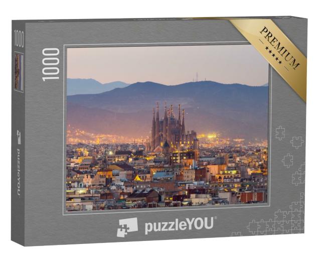 Puzzle 1000 Teile „Barcelona und Sagrada Familia in der Abenddämmerung, Spanien“
