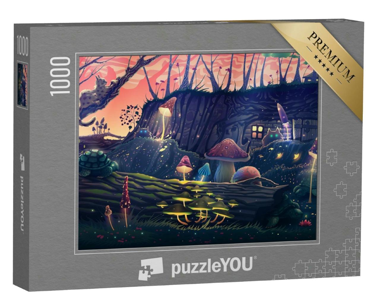 Puzzle 1000 Teile „Magischer Pilzgarten mit wilden Tieren“