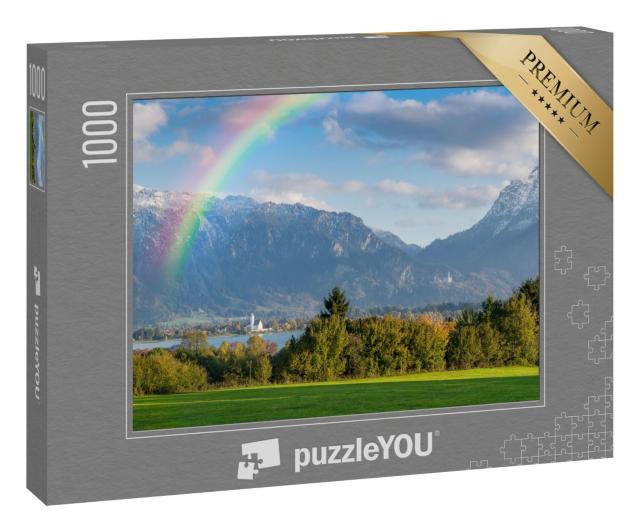 Puzzle 1000 Teile „Herbstliches Landschaftspanorama mit Regenbogen über dem Forggensee“