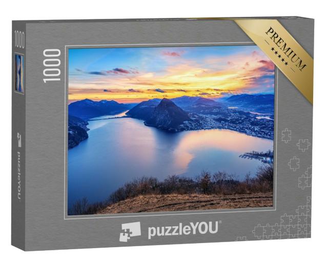 Puzzle 1000 Teile „Sonnenuntergang über dem Luganer See in den Schweizer Alpen“