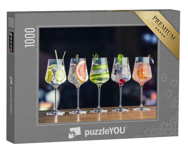 Puzzle 1000 Teile „Fünf verschiedene Gin-Tonic-Cocktails “