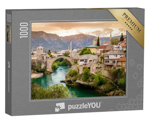 Puzzle 1000 Teile „Beeindruckede Stadt Mostar am Fluss Neretva, Bosnien“