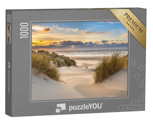 Puzzle 1000 Teile „Sonnenuntergang über den Dünen der Insel Ameland, Niederlande“