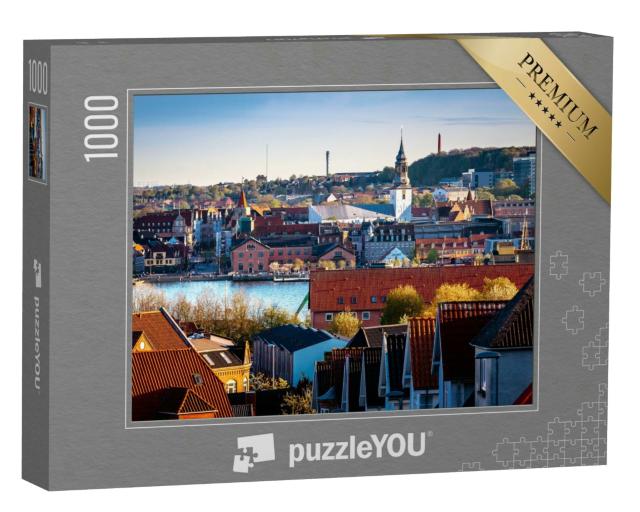 Puzzle 1000 Teile „Blick auf das Zentrum von Aalborg und die Uferpromenade von Nørre Sundby“
