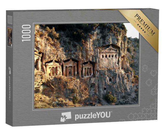 Puzzle 1000 Teile „In Fels gehauene Tempelgräber in Kaunos Dalyan, Türkei“