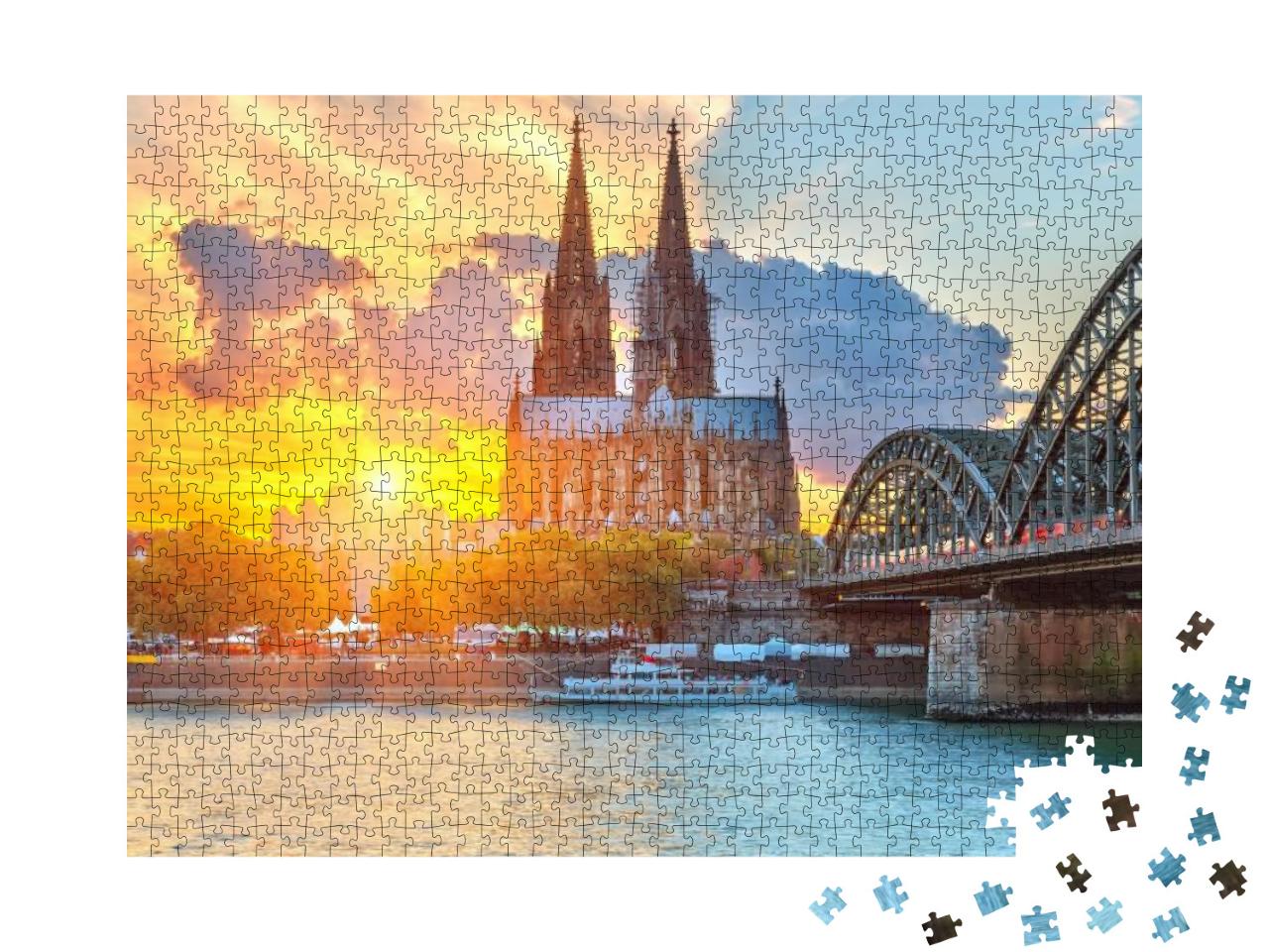 Puzzle 1000 Teile „Blick auf den Kölner Dom im goldenen Sonnenuntergang“