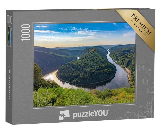 Puzzle 1000 Teile „Wahrzeichen des Saarlandes mit Blick auf die Saarschleife in Deutschland“