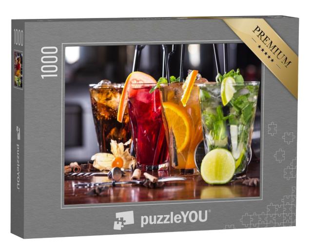 Puzzle 1000 Teile „Whiskey-Cola, Mojito, Orangen-Cocktail und Erdbeer-Cocktail“