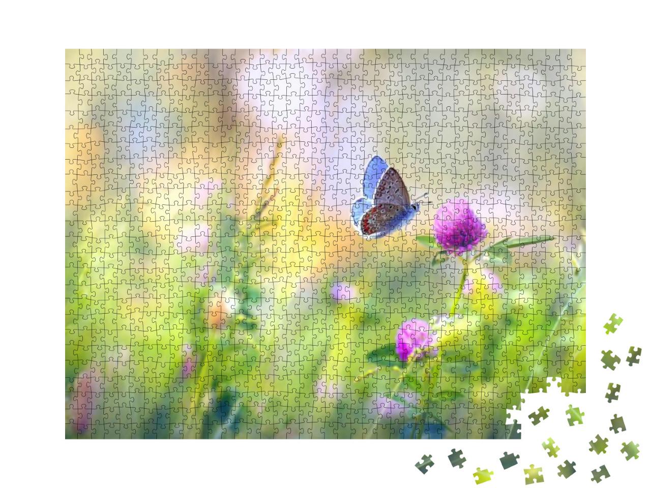 Puzzle 1000 Teile „Eine Wiese mit Klee und Schmetterling“
