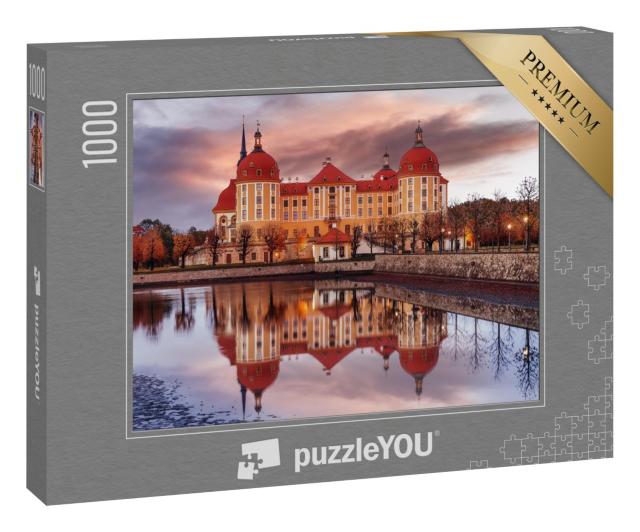Puzzle 1000 Teile „Malerische Szene mit dramatischem Himmel, Schloss Moritzburg, Sachsen“