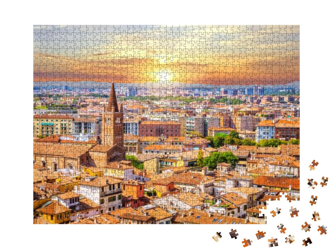 Puzzle 1000 Teile „ Luftaufnahme von Verona bei Sonnenuntergang, Venetien, Italien“