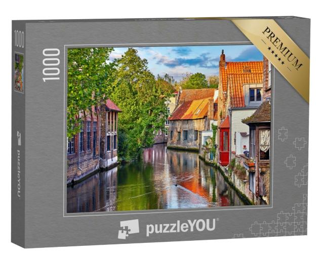 Puzzle 1000 Teile „Mittelalterliche Straße am Kanal in Brügge, Belgien“
