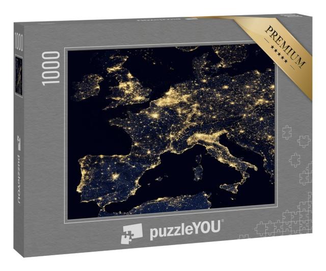 Puzzle 1000 Teile „Lichter der Stadt auf der Weltkarte, Europa, NASA“