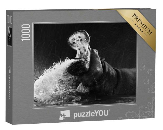Puzzle 1000 Teile „Nilpferd mit geöffnetem Mau im Wasser “