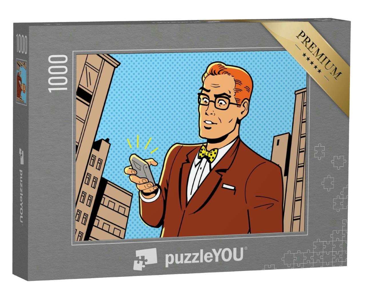 Puzzle 1000 Teile „Retro-Mann mit modernem Smartphone“