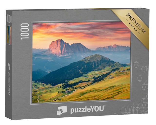 Puzzle 1000 Teile „Spektakulärer Herbstblick auf Langkofel und Sellagruppe, Dolomiten“