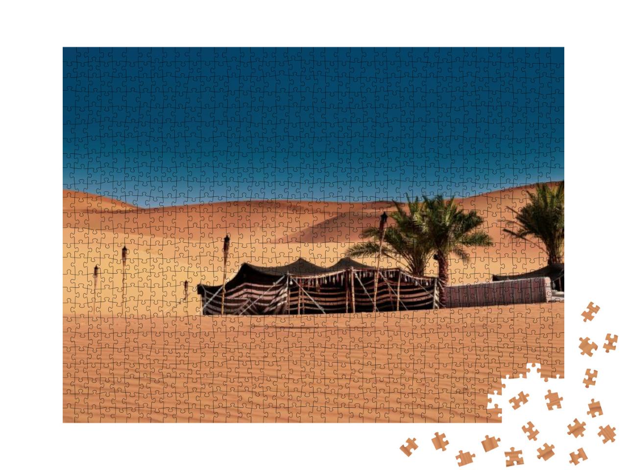 Puzzle 1000 Teile „Aufgebautes Beduinenzelt in der Wüste von Abu Dhabi, Dubai“