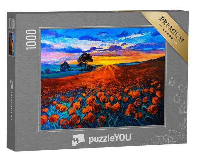 Puzzle 1000 Teile „Original Ölgemälde auf Leinwand: ein Mohnfeld“