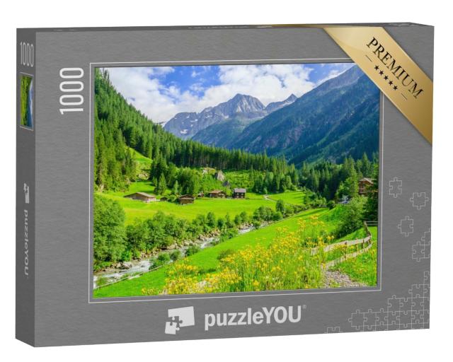 Puzzle 1000 Teile „Grüne Wiesen in den Zillertaler Alpen, Österreich“