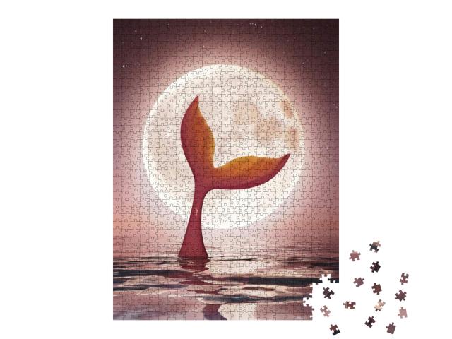 Puzzle 1000 Teile „Eine Meerjungfrau genießt das Mondlicht“
