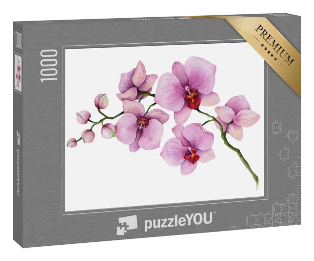 Puzzle 1000 Teile „Ein Orchideenzweig auf weißem Hintergrund“
