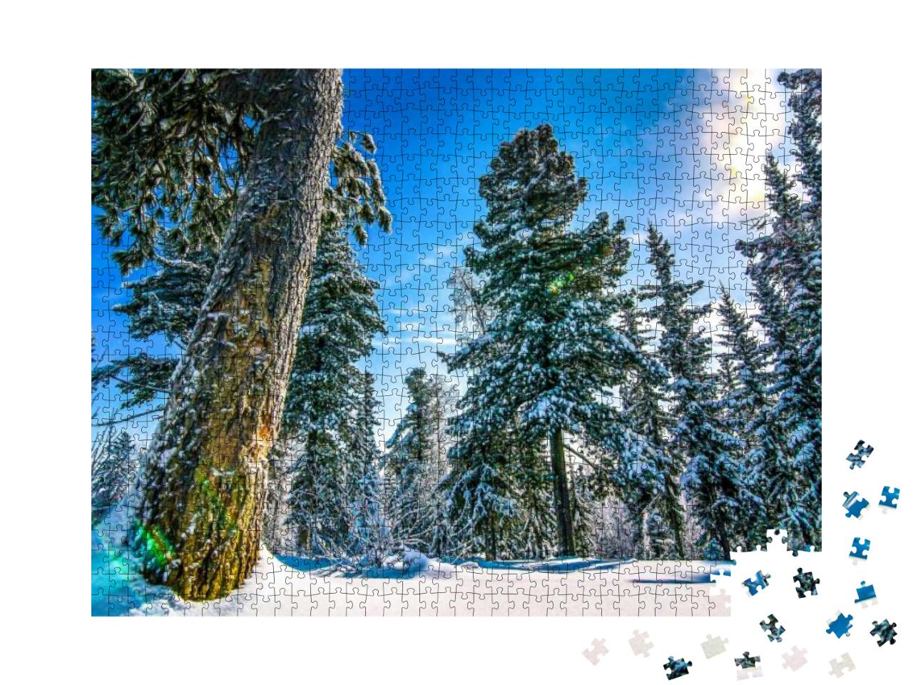 Puzzle 1000 Teile „Schneebedeckter Wald: Winterliche Landschaft mit Eis und Schnee“