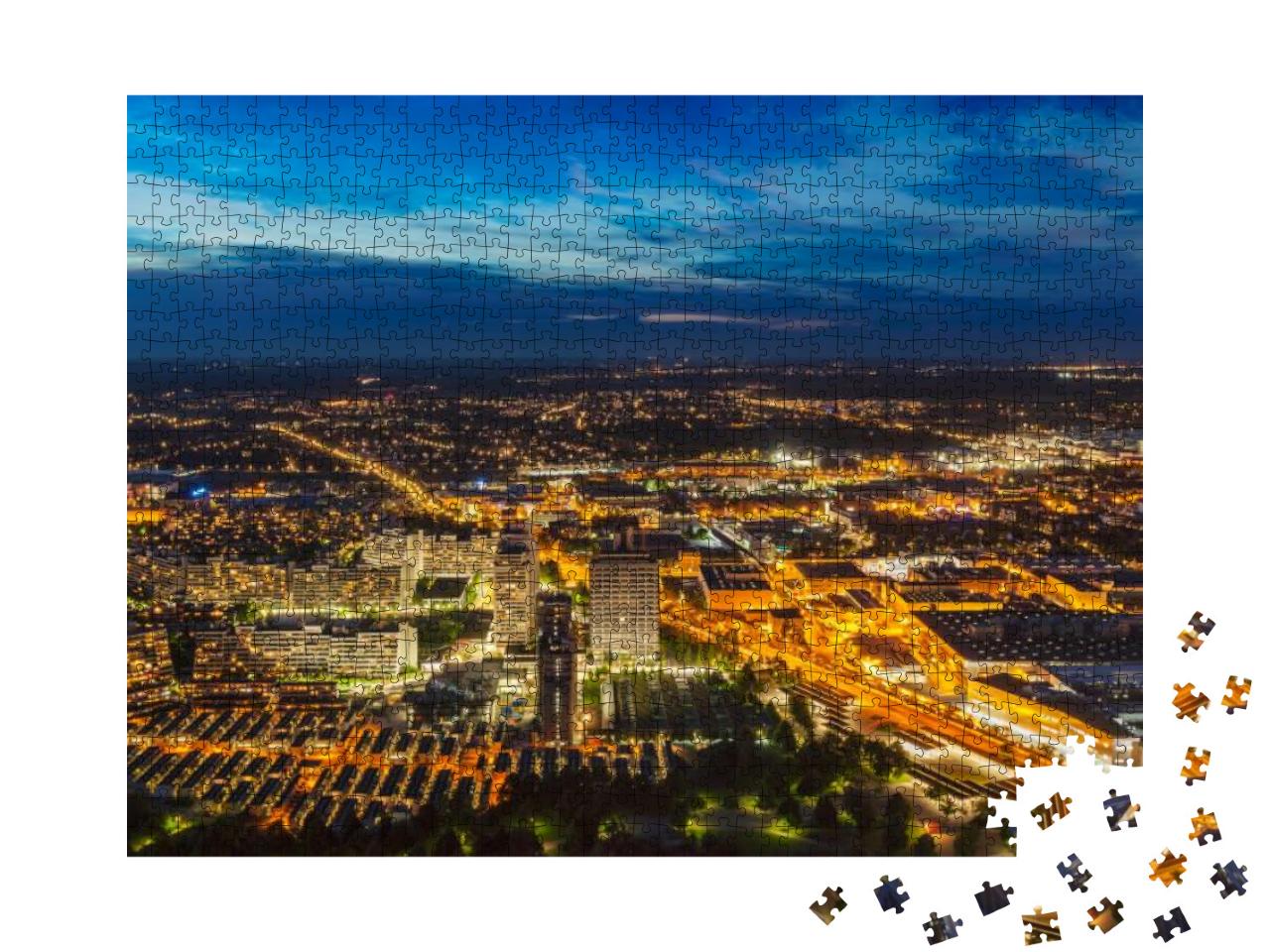 Puzzle 1000 Teile „Nächtlicher Blick vom Olympiaturm auf München, Deutschland“