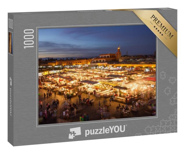 Puzzle 1000 Teile „Jamaa el Fna-Marktplatz in der Abenddämmerung, Marrakesch, Marokko“