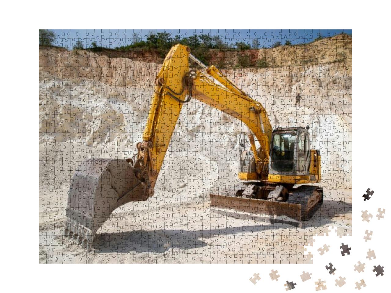 Puzzle 1000 Teile „Hydraulischer Raupenbagger bei der Arbeit im Steinbruch“