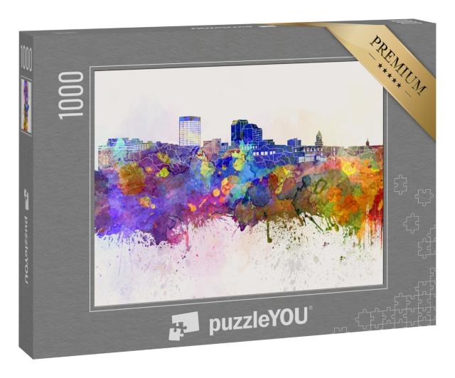 Puzzle 1000 Teile „Skyline von Manchester im Aquarell-Hintergrund“