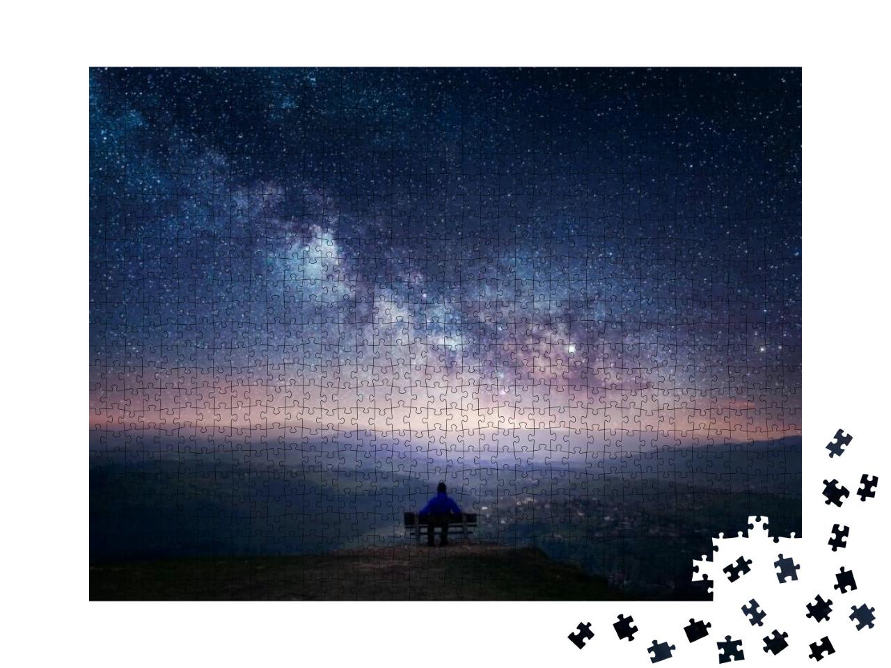 Puzzle 1000 Teile „Ein Mann blickt in den Sternenhimmel “