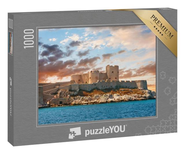 Puzzle 1000 Teile „Farbprächtiger Sonnenuntergang über dem Schloss von Marseille“