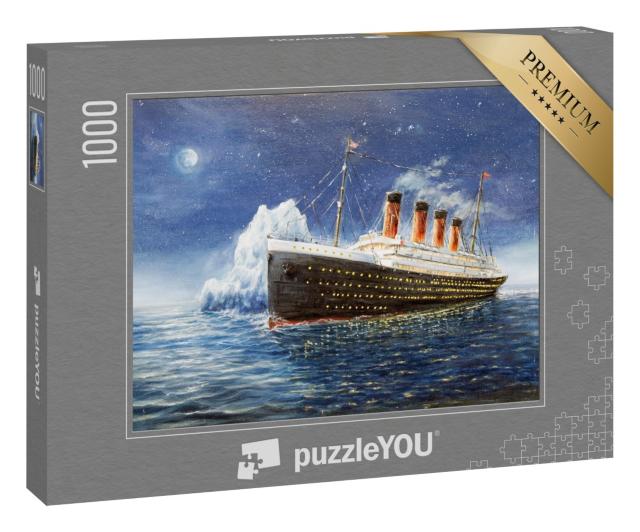 Puzzle 1000 Teile „Ölgemälde: Die Titanic zerschellt am Eisberg“