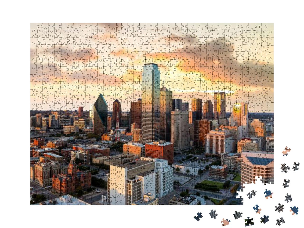 Puzzle 1000 Teile „Sonnenuntergang über Dallas, Texas“
