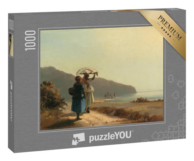 Puzzle 1000 Teile „Camille Pissarro - Zwei Frauen unterhalten sich am Meer, St. Thomas“