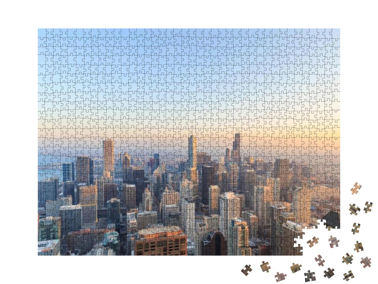 Puzzle 1000 Teile „Luftaufnahme von Chicago bei Sonnenuntergang“