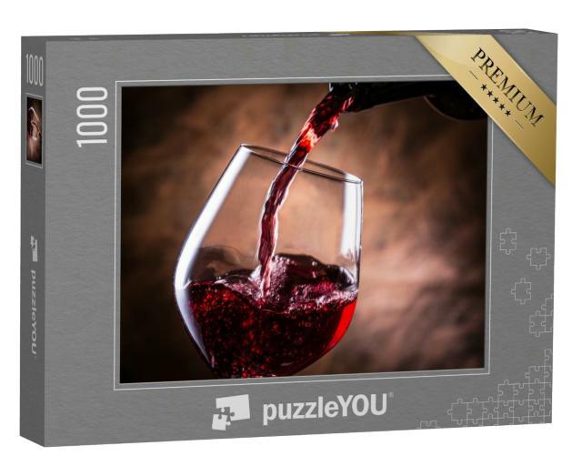 Puzzle 1000 Teile „Rotwein wird in ein Glas eingeschenkt“