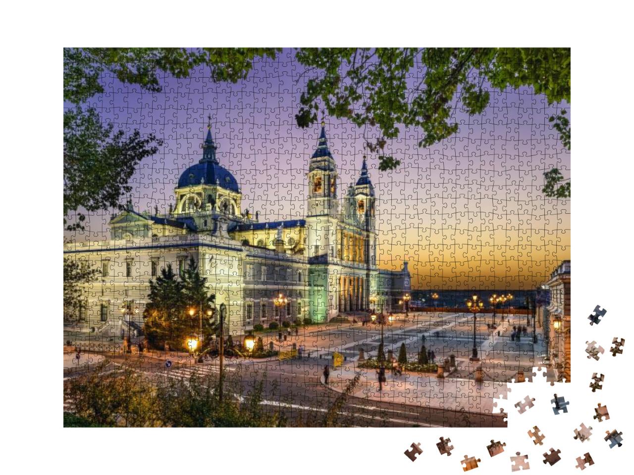 Puzzle 1000 Teile „Kathedrale La Almudena mit Königspalast, Madrid, Spanien“
