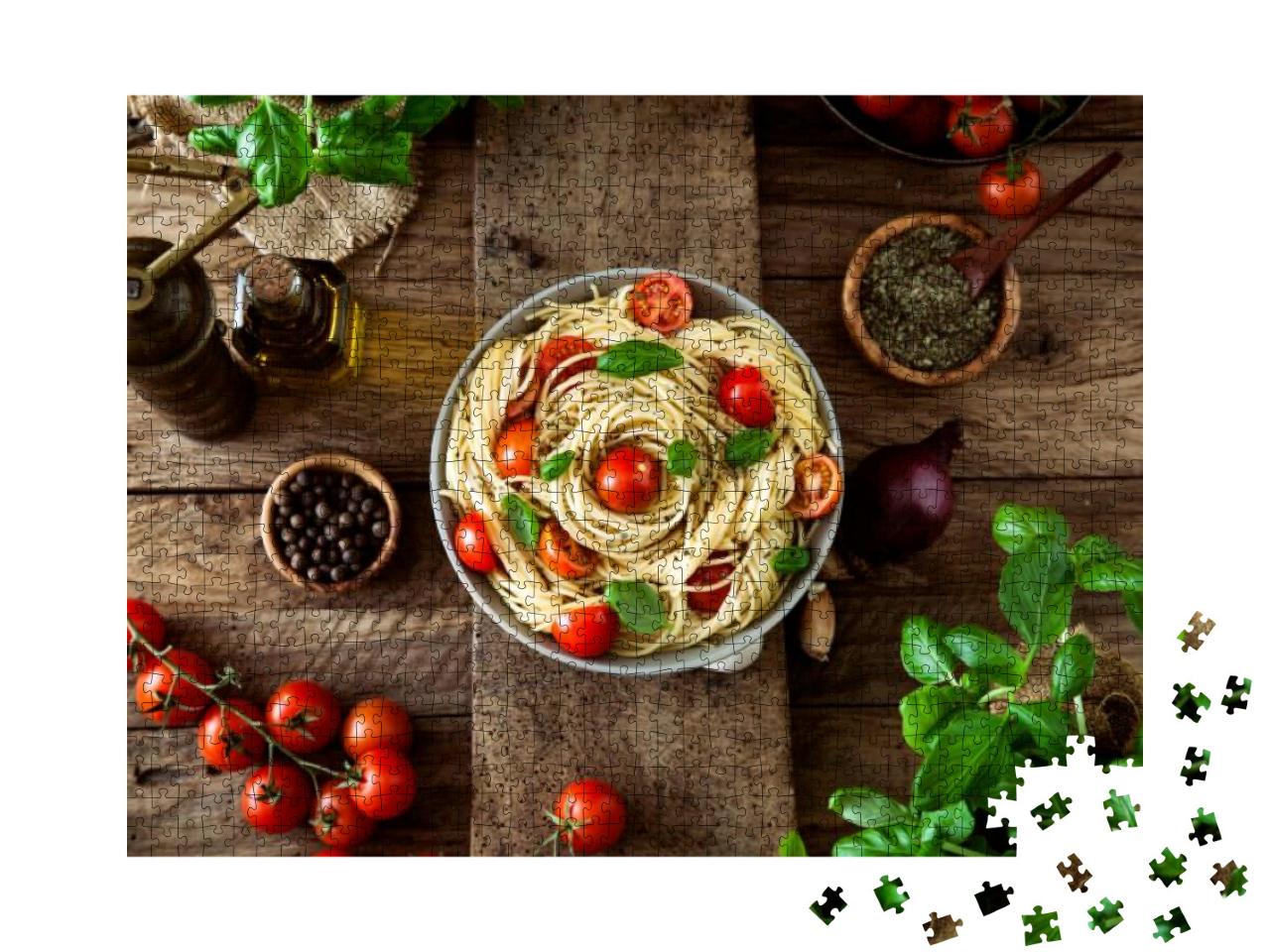 Puzzle 1000 Teile „Frische Pasta mit Olivenöl und Knoblauch“