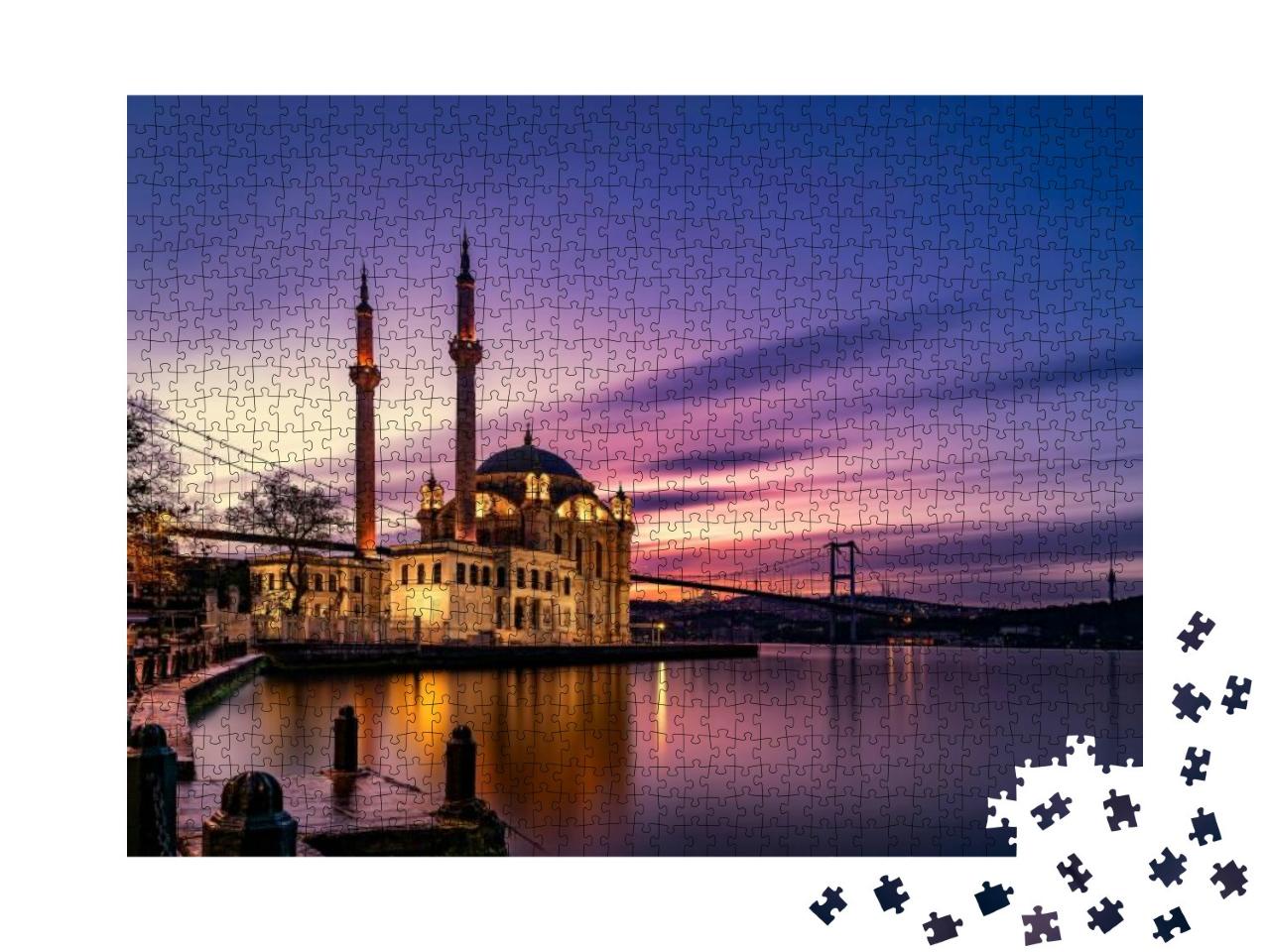 Puzzle 1000 Teile „Wunderschöner Sonnenaufgang an der Ortaköy Moschee, Istanbul, Türkei“
